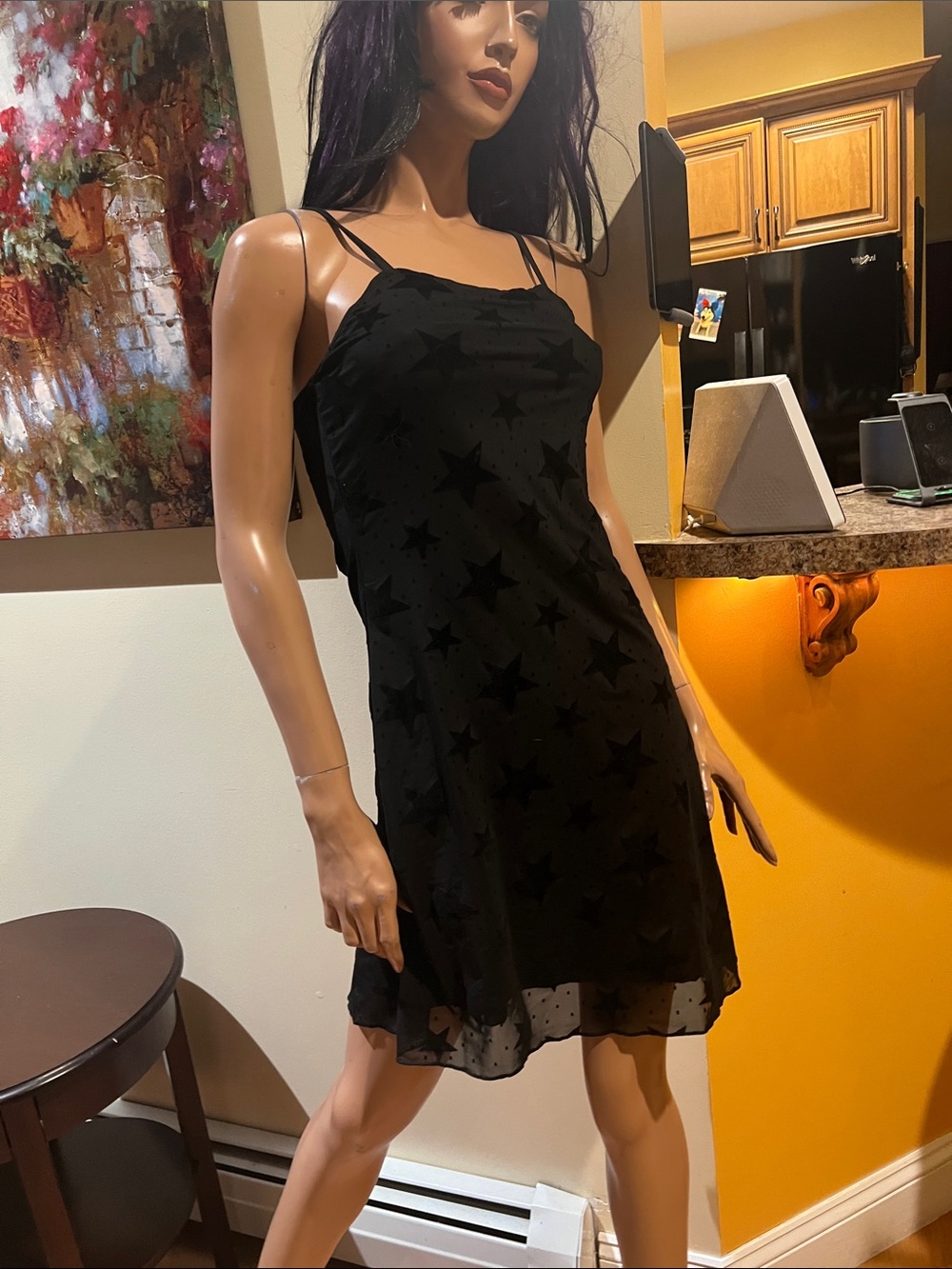 Goth Black Star-Print Spaghetti Strap S  Dress nwt
